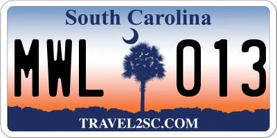SC license plate MWL013
