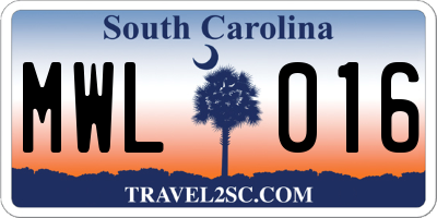 SC license plate MWL016