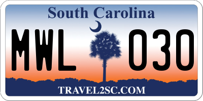 SC license plate MWL030