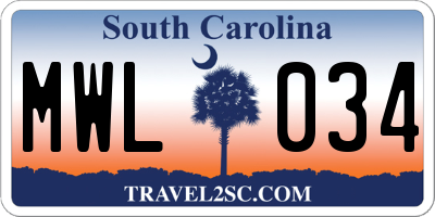 SC license plate MWL034