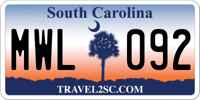 SC license plate MWL092