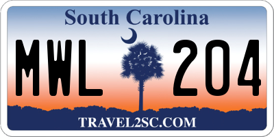 SC license plate MWL204