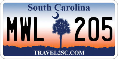 SC license plate MWL205