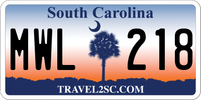 SC license plate MWL218