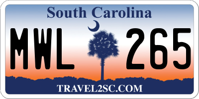 SC license plate MWL265
