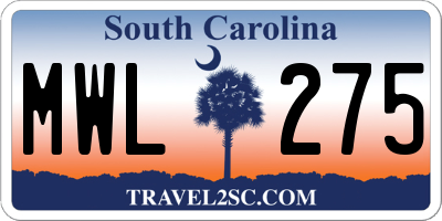 SC license plate MWL275