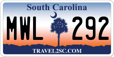 SC license plate MWL292
