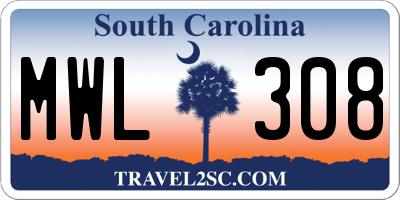SC license plate MWL308