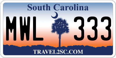 SC license plate MWL333