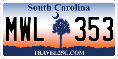 SC license plate MWL353