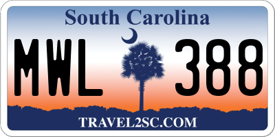 SC license plate MWL388