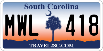 SC license plate MWL418