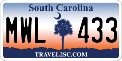 SC license plate MWL433