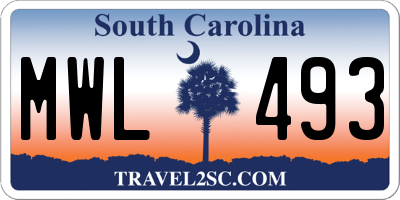 SC license plate MWL493