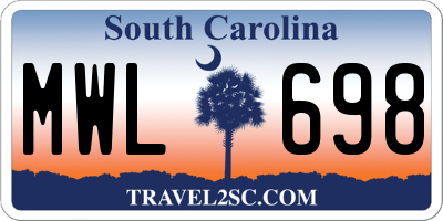 SC license plate MWL698