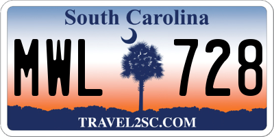 SC license plate MWL728