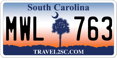 SC license plate MWL763