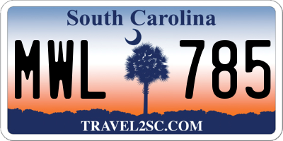 SC license plate MWL785