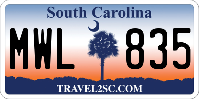 SC license plate MWL835