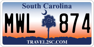 SC license plate MWL874