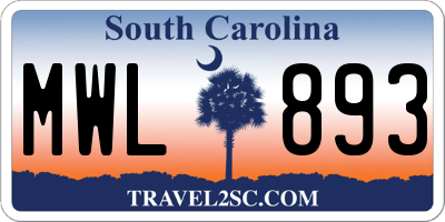 SC license plate MWL893