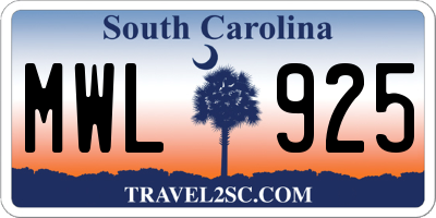 SC license plate MWL925