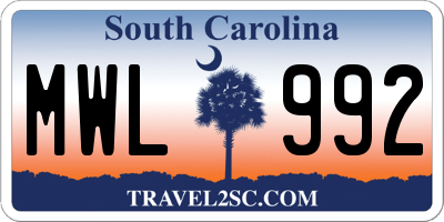 SC license plate MWL992