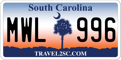 SC license plate MWL996