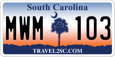 SC license plate MWM103