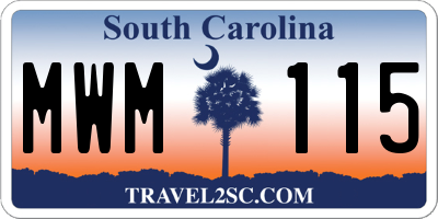 SC license plate MWM115