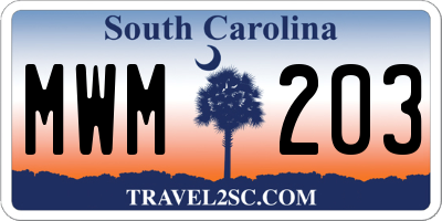 SC license plate MWM203