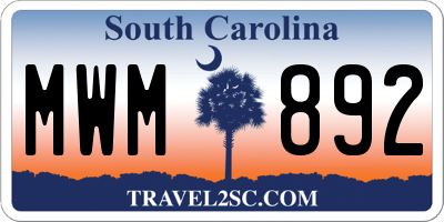 SC license plate MWM892