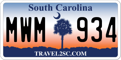 SC license plate MWM934
