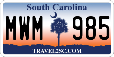 SC license plate MWM985