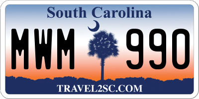 SC license plate MWM990