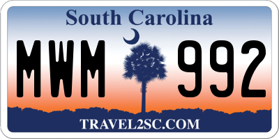 SC license plate MWM992