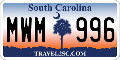 SC license plate MWM996