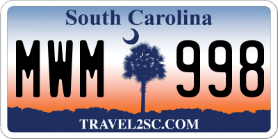 SC license plate MWM998