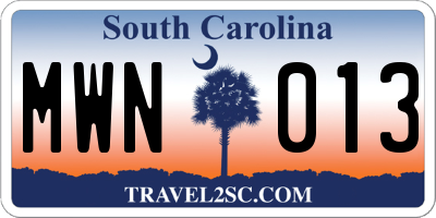 SC license plate MWN013