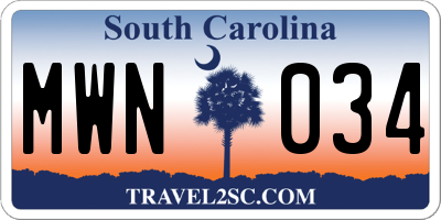 SC license plate MWN034