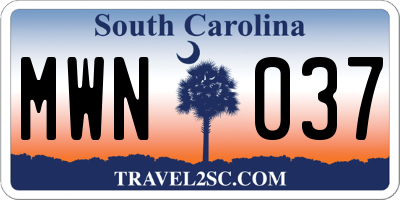 SC license plate MWN037