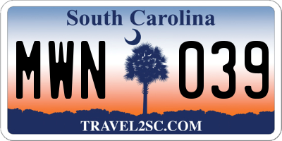 SC license plate MWN039