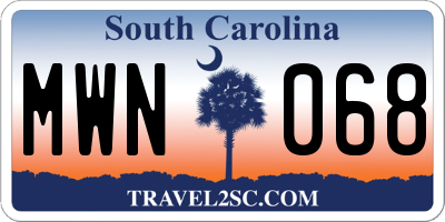 SC license plate MWN068