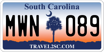 SC license plate MWN089