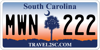 SC license plate MWN222