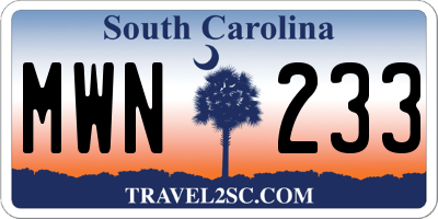 SC license plate MWN233