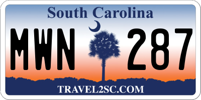 SC license plate MWN287
