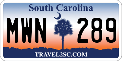 SC license plate MWN289