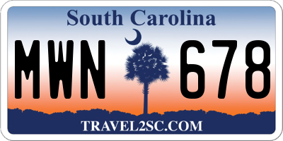 SC license plate MWN678