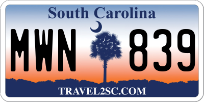 SC license plate MWN839